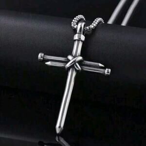 Men’s Silver Stainless Steel Nail Cross Necklace Statement Christian Faith Gift
